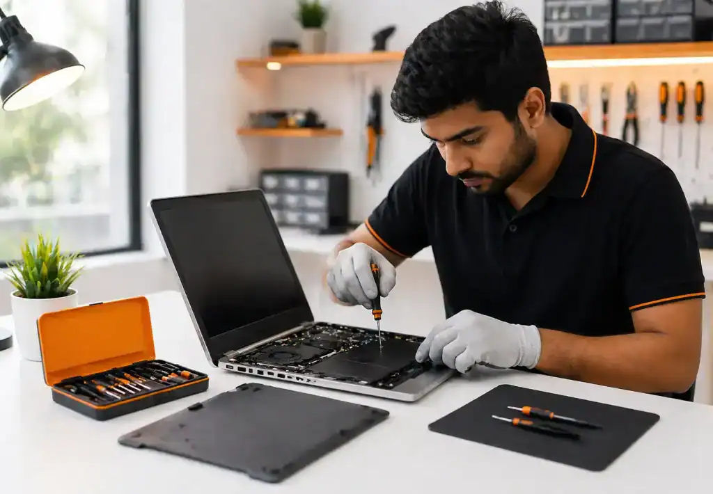 Person repairing a laptop at Wavexel