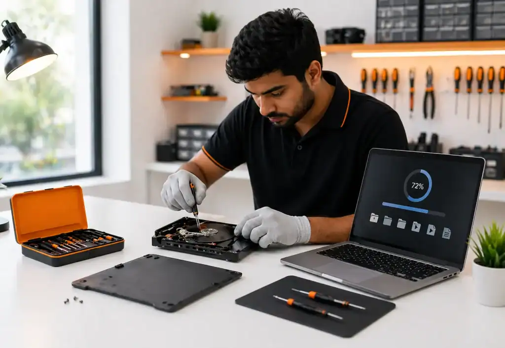 Hard Disk repair technician working